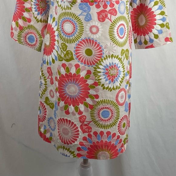 Boden  Orange Lime And Cream Floral 100% Linen CottageCore Dress NWOT - Picture 3 of 12
